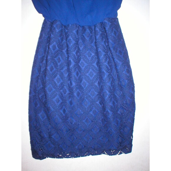 New Womens NWT Taylor Dress 4 Blouson Navy Blue Dark Lace Chiffon Office Date - Picture 3 of 4